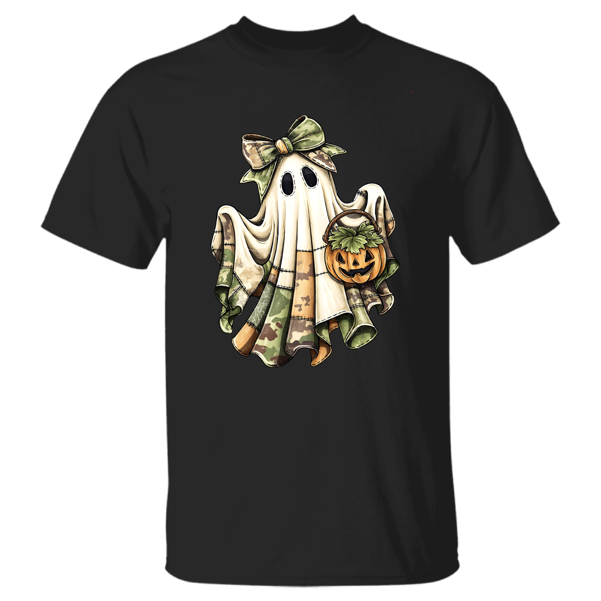 Retro Halloween Green Camo Ghost T-S …